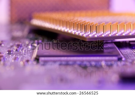 close up cpu contacts on mother board