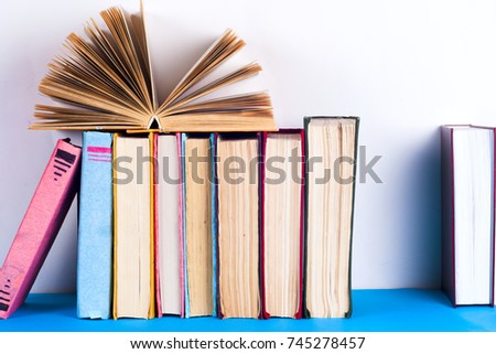 Open book, hardback books isolated on white background. Back to school. Education background. Copy space for text