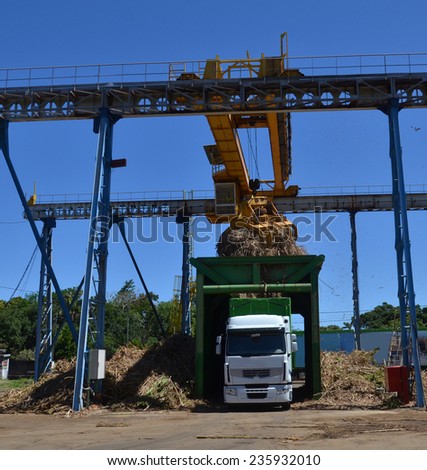Loading of sugar cane on modern truck