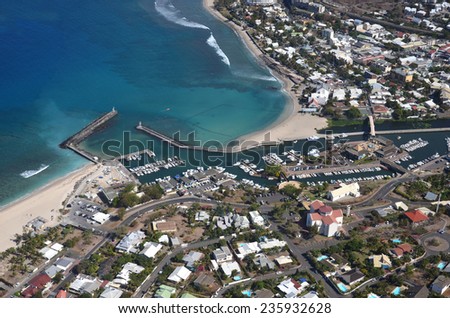 Aerial shot of Reunion island Saint Gilles les bains Reunion