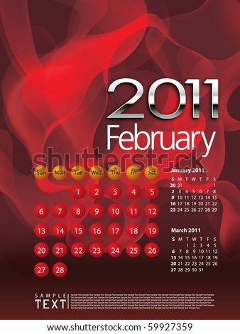 2011 calendar february. 2011 calendar february. stock