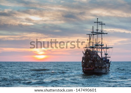 old ship sunset