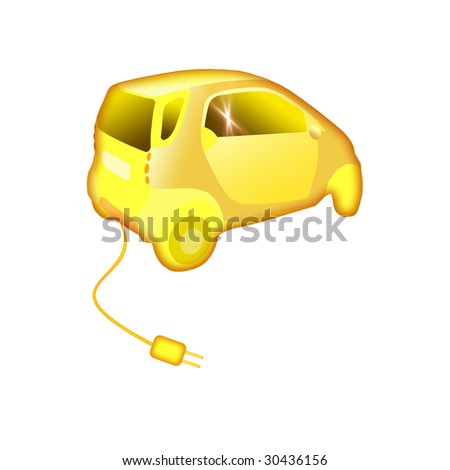 yellow electric car on white background