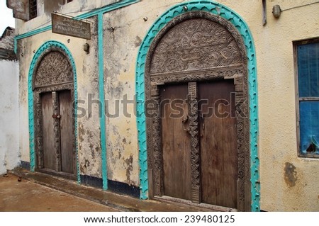 Hand crafted wooden door at Lamu Town, Lamu Island, Kenya