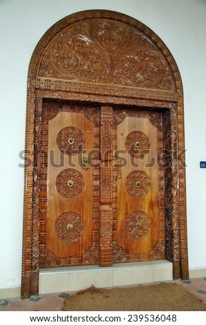 Hand crafted wooden door at Lamu Town, Lamu Island, Kenya