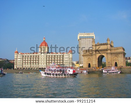 Gate of India and hotel Taj Mahal Palace, Mumbai (formerly Bombay), India