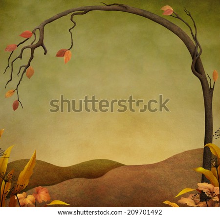Autumn background or illustration with tree and grass Autumn background or illustration with tree and grass