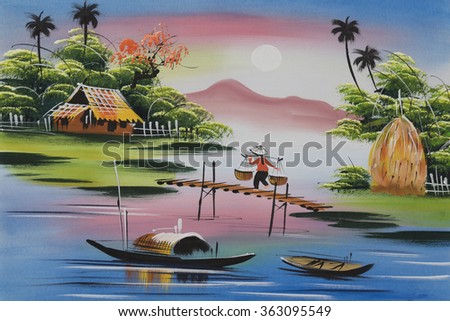 Vietnam traditional painting. Hand drawn picture