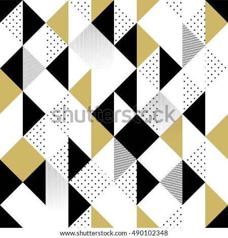 Abstract Seamless Pattern. Seamless Pattern with Triangles. Gold black and white triangle Pattern . Vector illustration