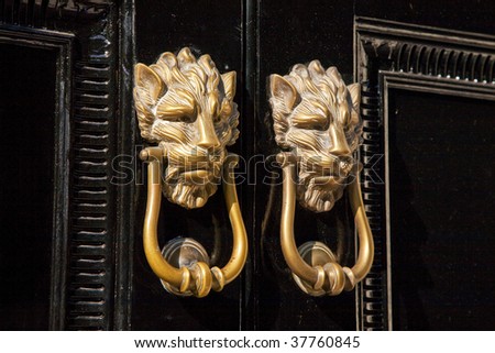 Twin set of Brass Lion Head Door Knockers, London, England UK