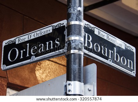 Orleans and Bourbon Streets Sign in New Orleans