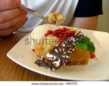 person eating a tasty dessert