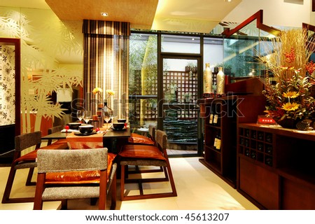 Corner of dining room filled with traditional chinese style