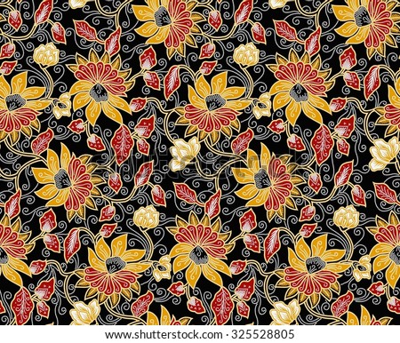 Seamless floral beautiful batik background.\
Able to repeat for textile printing.