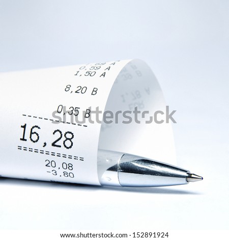 Supermarket receipt and ball pen