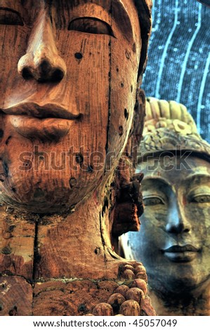 Close up of mysterious buddhist statues