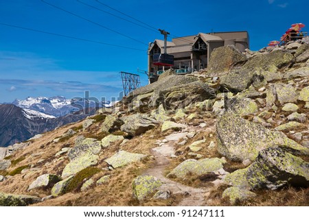 Lift station in the rocks. The Alps. Chamonix.