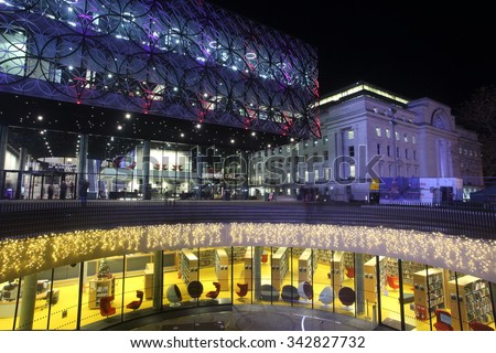 Birmingham, UK - 22 November 2015: The Library of Birmingham was rebuilt as a city landmark.