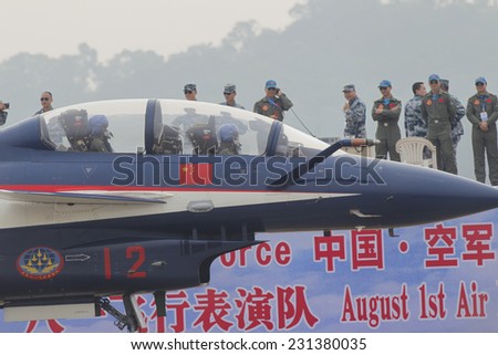 ZHUHAI, CHINA - NOV. 11. 2014:Chinese J-10 airplane fly on Airshow China 2014 in Zhuhai, Guangdong province.