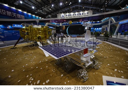 ZHUHAI, CHINA - NOV. 11. 2014:Chinese space program vehicles and modules on Airshow China 2014 in Zhuhai, Guangdong province.