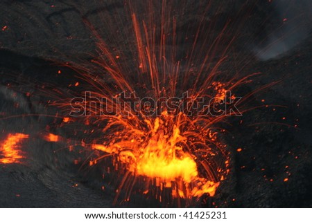 Eruption in the  Erta Ale  lava lake. Erta Ale volcano,  Danakil desert, Northern Ethiopia