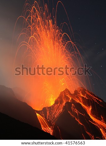 stock photo : Erupting volcano Stromboli