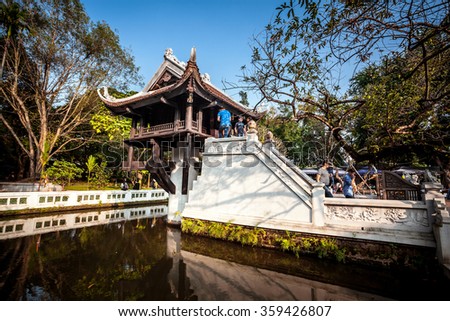 hanoi,vietnam, jan4,2016: One Pillar Pagoda is a historic Buddhist temple in Hanoi, the capital of Vietnam. It is regarded alongside the Perfume Temple, as one of Vietnam's two most iconic temples.