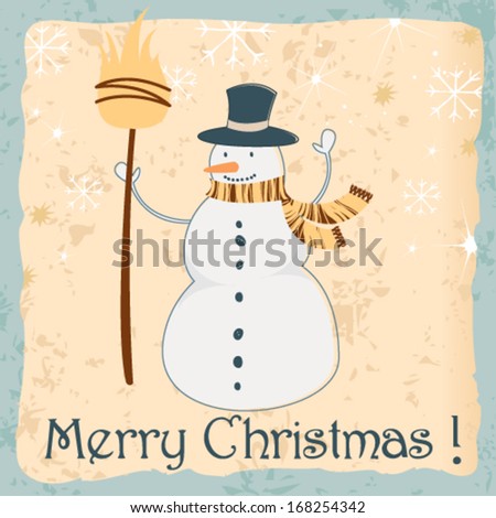 Vector Cute Hand Drawn Style Christmas Greeting Card With Snowman - 168254342 : Shutterstock