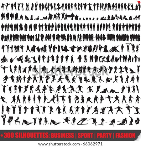 Vector set of 300 very detailed people silhouettes