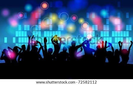 Vector colorful crowd of party people silhouettes background