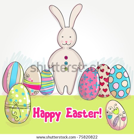 cute easter bunnies and eggs. of cute Easter bunny with