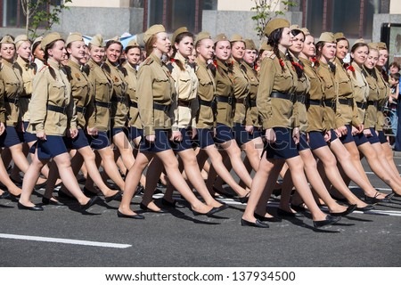 UKRAINE, KIEV - MAY 9: Ceremonial parade at Kiev main street Khreschatyk dedicated to the 68th anniversary of victory in Great Patriotic War (World War II). Parade victory on May 9, 2013 Kiev, Ukraine