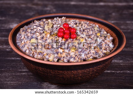 Bowl with kutia - traditional Christmas sweet meal in Ukraine, Belarus and Russia