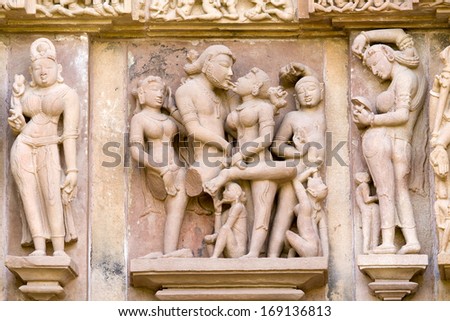 Erotic Temple in Khajuraho. Madhya Pradesh, India.