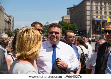 KIEV, UKRAINE - MAY 29, 2014: Lithuanian Foreign Minister Linas Linkevicius meets with protesters on Independence Square in Kiev