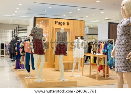 BANGKOK,THAILAND - NOVEMBER 19, 2013 : Section women\'s clothing in a mall Siam Paragon. With 300,000 sqm of retail space Siam Paragon is one of the world\'s largest malls