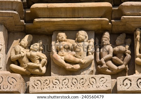 Western Group of temples of Khajuraho famous for their erotic sculptures, India.