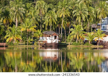 Beautiful mountain lake tropical resort, Thailand
