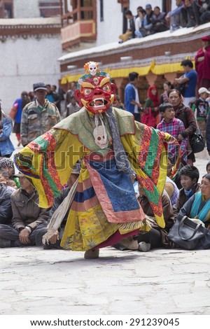 HEMIS, INDIA - JUNE 27, 2015: Hemis Festival is the Masked Dance, performed by the lamas, that celebrates victory good over evil at Ladakh, North India