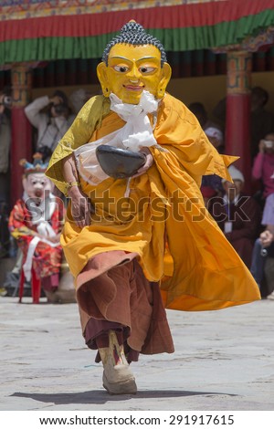 HEMIS, INDIA - JUNE 26, 2015: Hemis Festival is the Masked Dance, performed by the lamas, that celebrates victory good over evil in Ladakh, North India