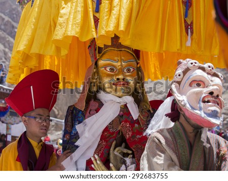 HEMIS, INDIA - JUNE 26, 2015: Hemis Festival is the Masked Dance, performed by the lamas, that celebrates victory good over evil at Ladakh, North India