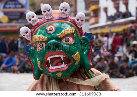 HEMIS, INDIA - JUNE 27, 2015: Hemis Festival is the Masked Dance, performed by the lamas, that celebrates victory good over evil at Ladakh, North India