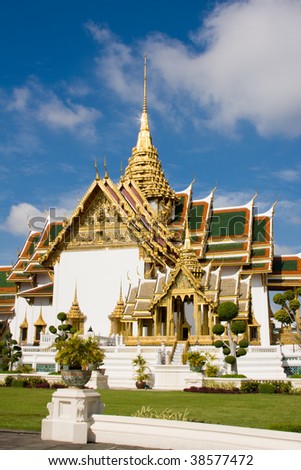 The temple Wat phra kaeo in the Grand palace area, one of the major tourism attraction in Bangkok, Thailand