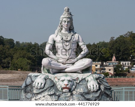 Statue Shiva, hindu idol on the river Ganges, Rishikesh , India