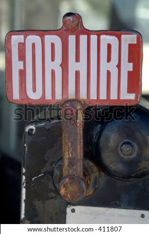 For hire sign from antique London taxi cab