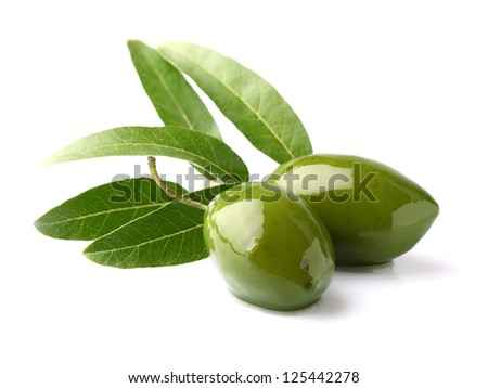 Green olives with leaves Green olives with leaves