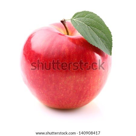 Sweet red apple with leaf