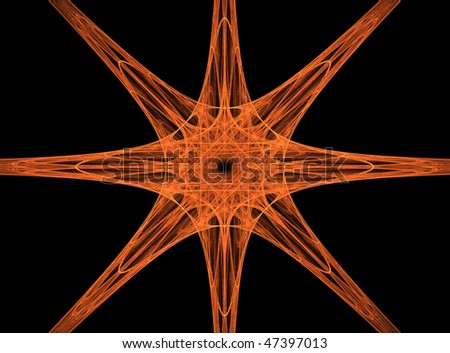 Abstract Fractal Design of a golden coloured crossover pattern with eight arms on a Black background