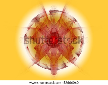 Abstract Fractal Fantasy Background in Red on Yellow and White