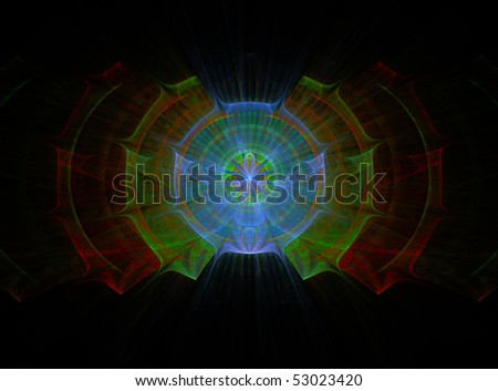 Abstract Fractal Fantasy Background in Red, Blue and Green on Black